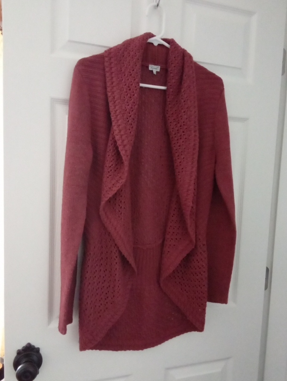 Kismet Women's Dark Rose Open-Front Knit Waterfall Cardigan Large